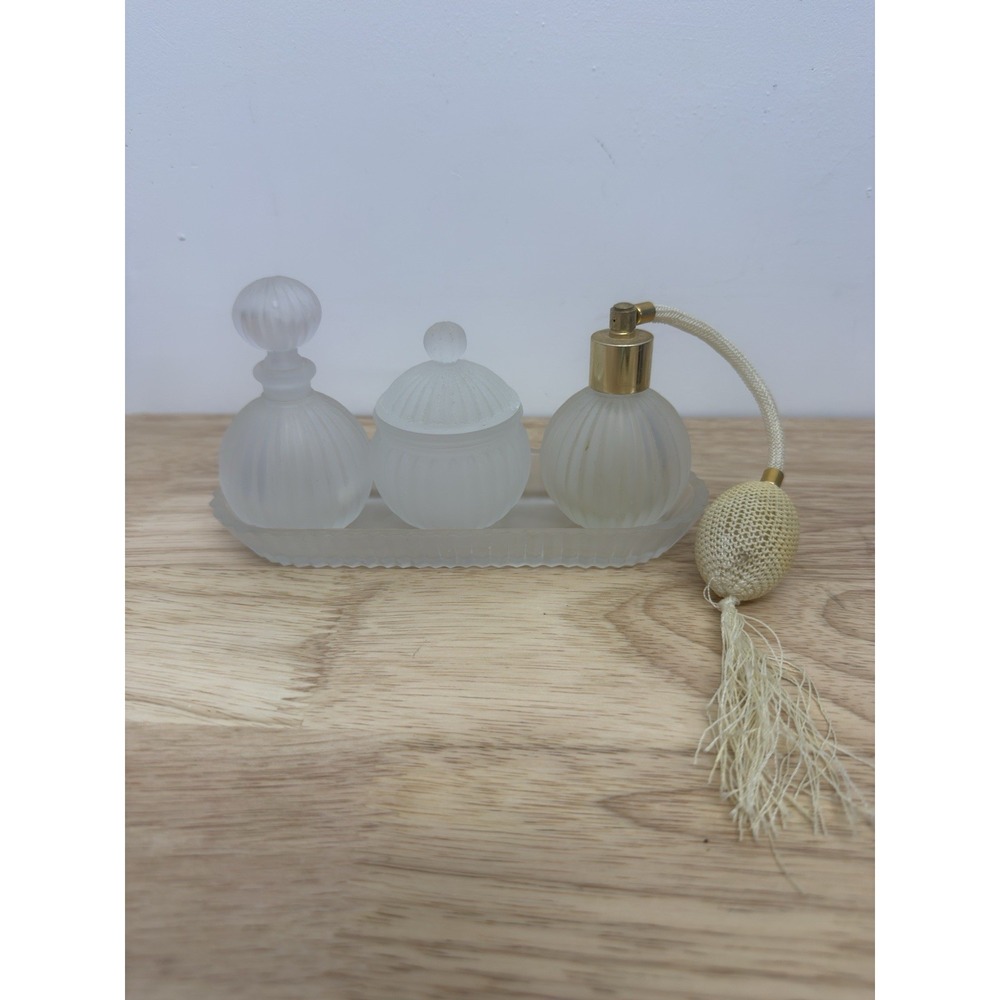 4 PIECE GLASS PERFUME‎ ATOMIZER SET-EXCELLENT PUMP WORKS! #35